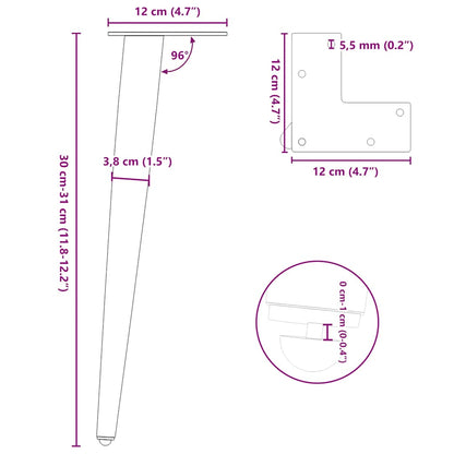 Couchtisch Beine Konische Form 4 Stück Naturstahl 30-31cm Stahl