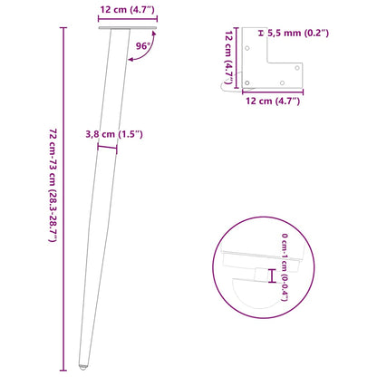 Konsolentischbeine Konische Form 4 Stk. Schwarz 72-73 cm Stahl