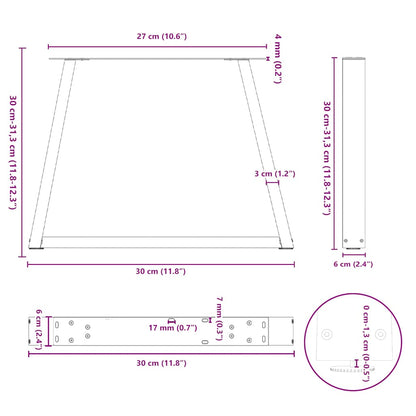 Couchtischbeine V-Form 2 Stück Naturstahl 30x(30-31,3) cm Stahl