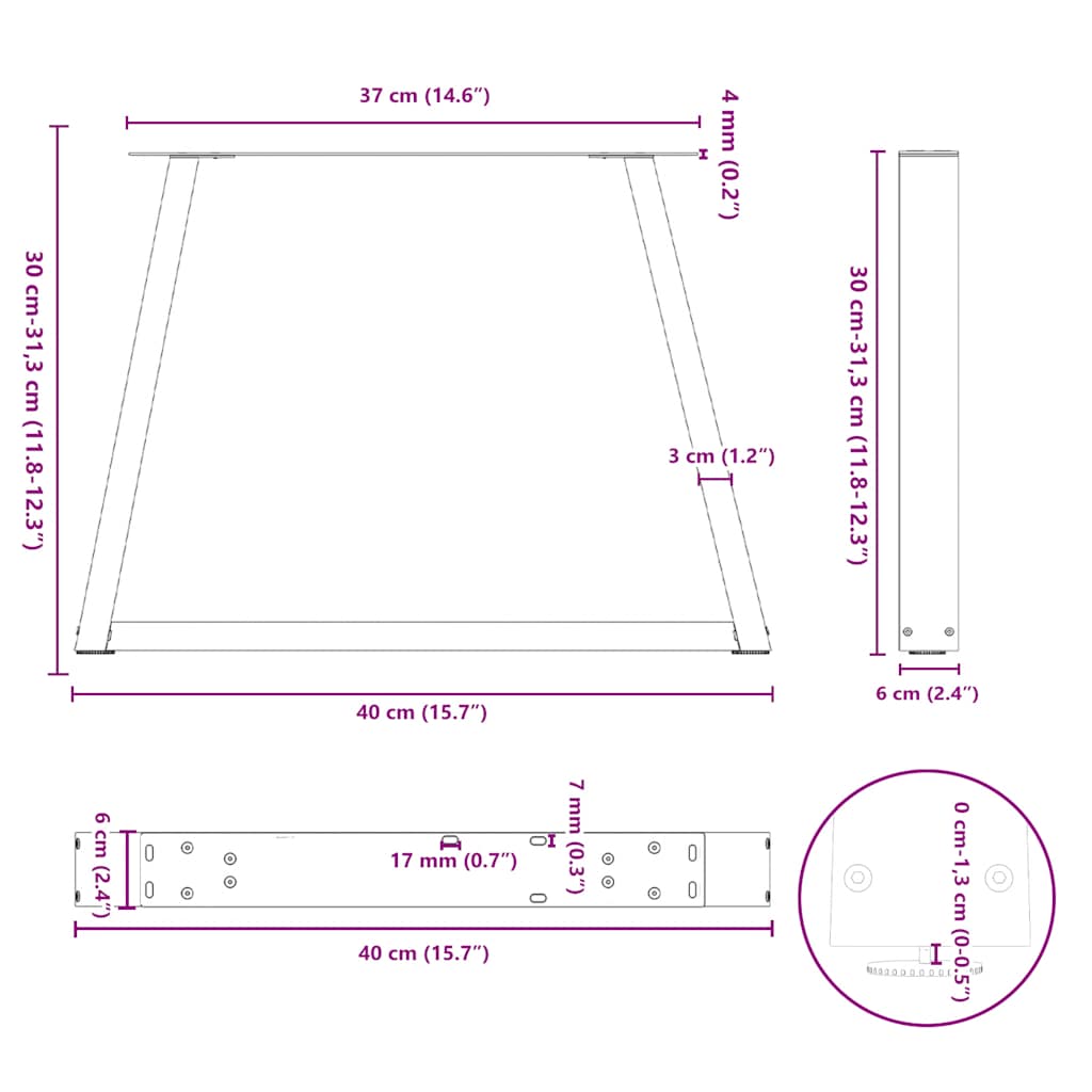Couchtischbeine V-Form 2 Stück Anthrazit 40x(30-31,3) cm Stahl