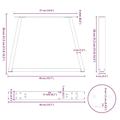 Couchtischbeine V-Form 2 Stück Naturstahl 40x(30-31,3) cm Stahl