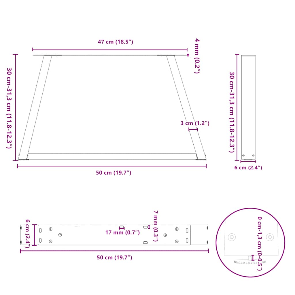 Couchtischbeine V-Form 2 Stück Schwarz 50x(30-31,3) cm Stahl