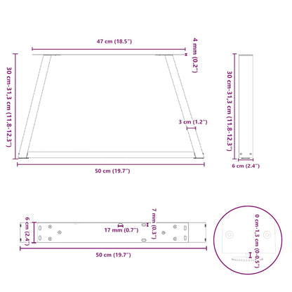 Couchtischbeine V-Form 2 Stück Naturstahl 50x(30-31,3) cm Stahl