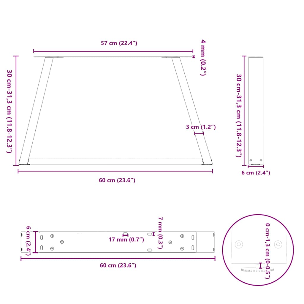 Couchtischbeine V-Form 2 Stück Anthrazit 60x(30-31,3) cm Stahl