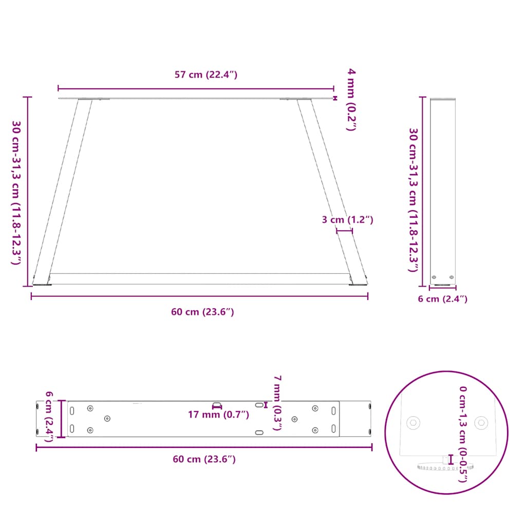 Couchtischbeine V-Form 2 Stück Naturstahl 60x(30-31,3) cm Stahl