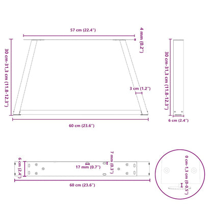 Couchtischbeine V-Form 2 Stück Naturstahl 60x(30-31,3) cm Stahl