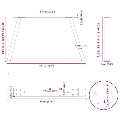 Couchtischbeine V-Form 2 Stück Naturstahl 70x(30-31,3) cm Stahl