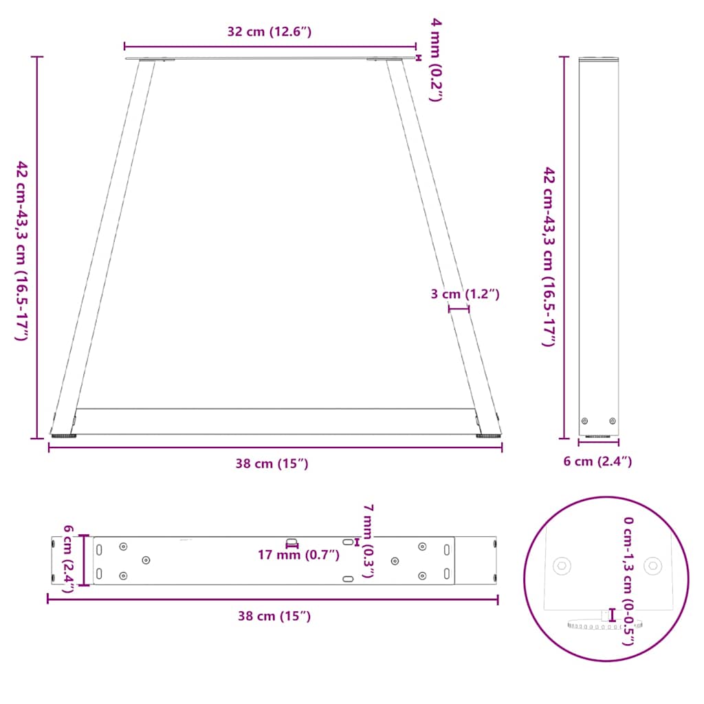 Spisebordsben V-form 2 stk antracit 38x(42-43,3) cm stål