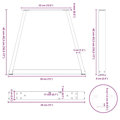 Couchtischbeine V-Form 2 Stück Naturstahl 38x(42-43,3) cm Stahl