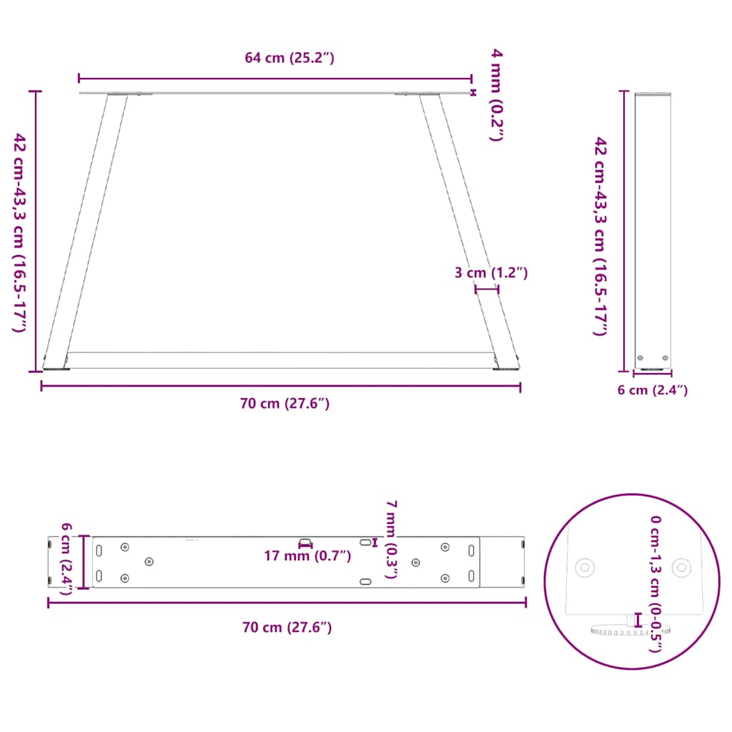 Couchtischbeine V-Form 2 Stück Anthrazit 70x(42-43,3) cm Stahl