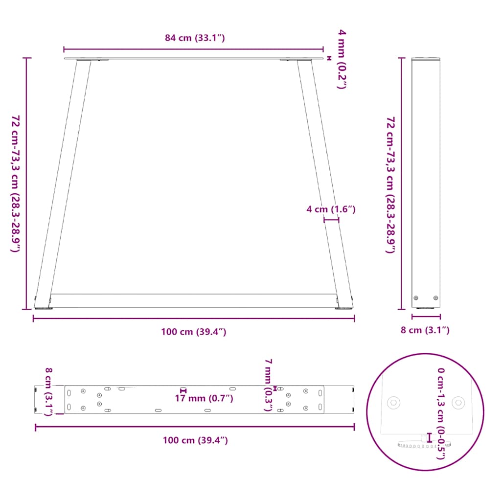 Esstisch Beine V-Form 3 Stück Schwarz 100x(72-73,3) cm Stahl