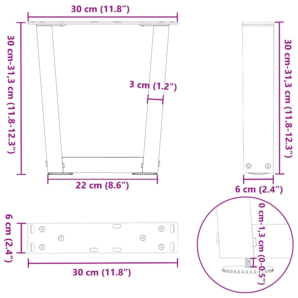 Couchtischbeine V-Form 2 Stück Weiß 30x(30-31,3) cm Stahl