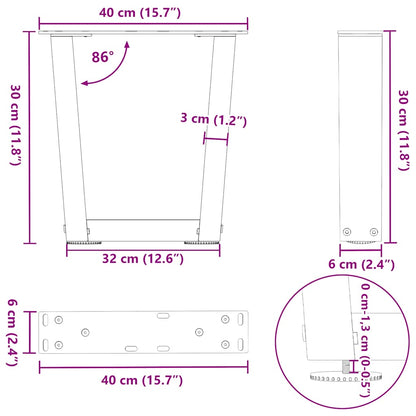 Couchtischbeine V-Form 2 Stück Schwarz 40x(30-31,3) cm Stahl