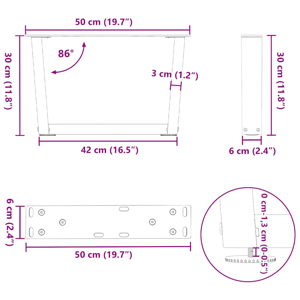 Couchtischbeine V-Form 2 Stück Schwarz 50x(30-31,3) cm Stahl