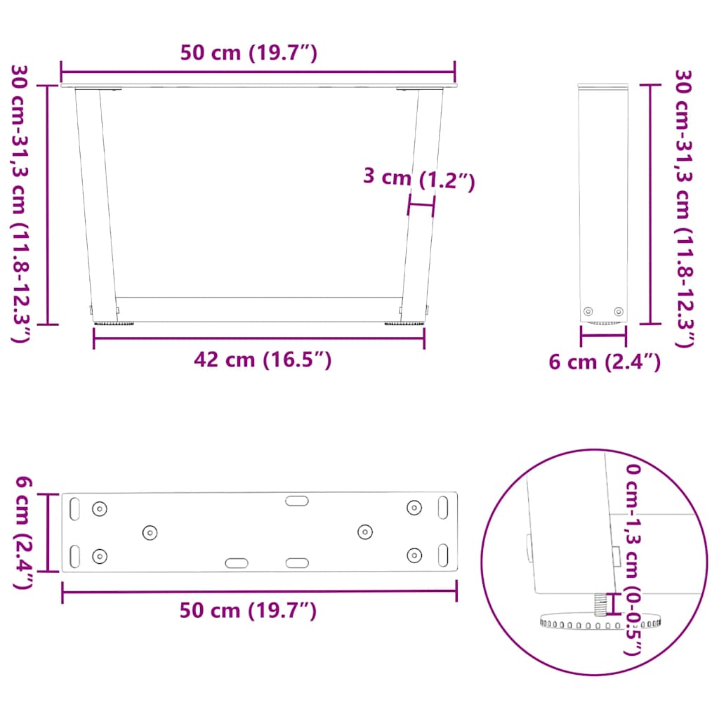 Couchtischbeine V-Form 2 Stück Weiß 50x(30-31,3) cm Stahl