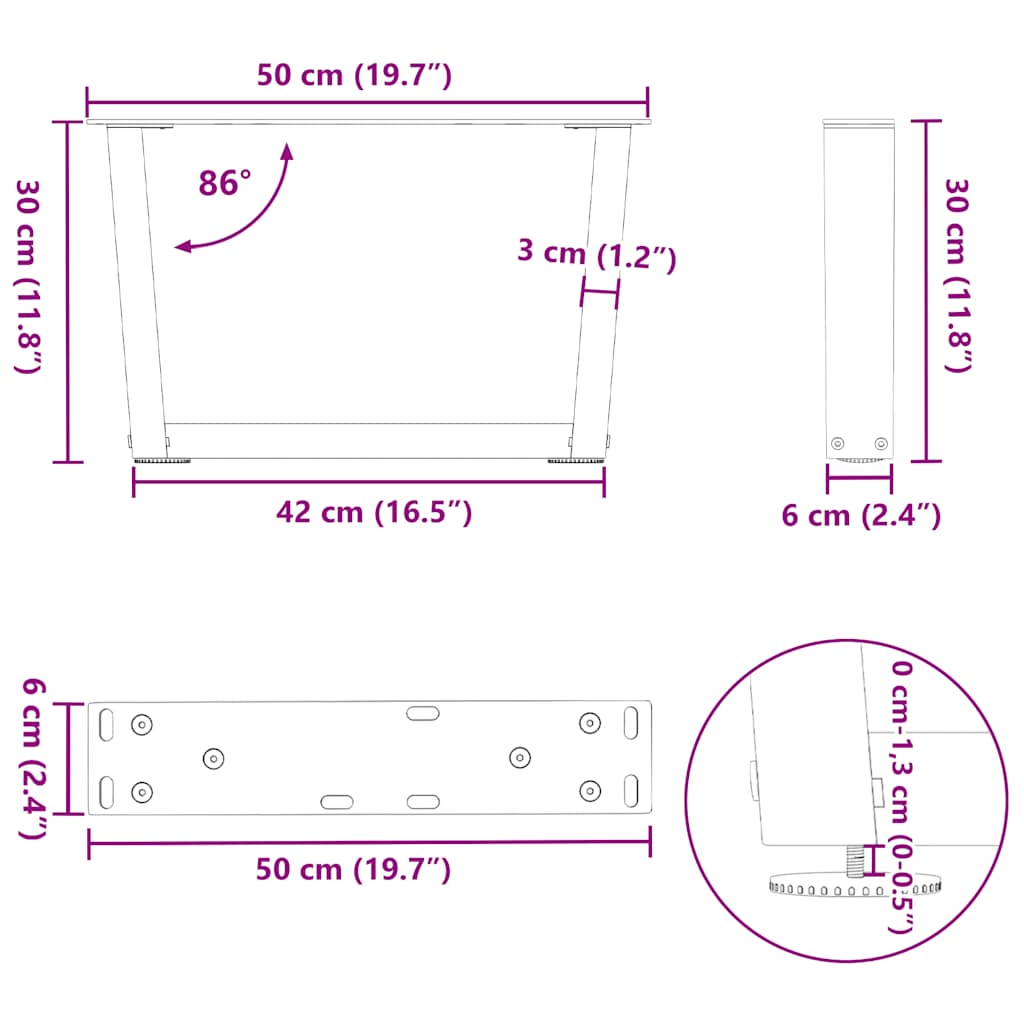 Couchtischbeine V-Form 2 Stück Naturstahl 50x(30-31,3) cm Stahl