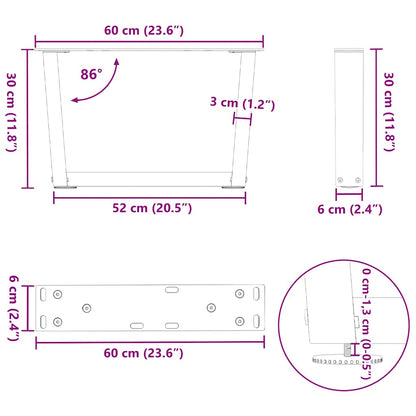Couchtischbeine V-Form 2 Stück Anthrazit 60x(30-31,3) cm Stahl
