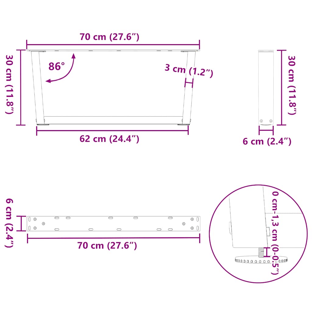 Couchtischbeine V-Form 2 Stück Weiß 70x(30-31,3) cm Stahl