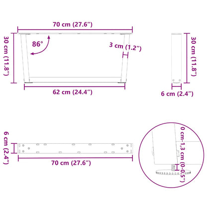 Couchtischbeine V-Form 2 Stück Weiß 70x(30-31,3) cm Stahl