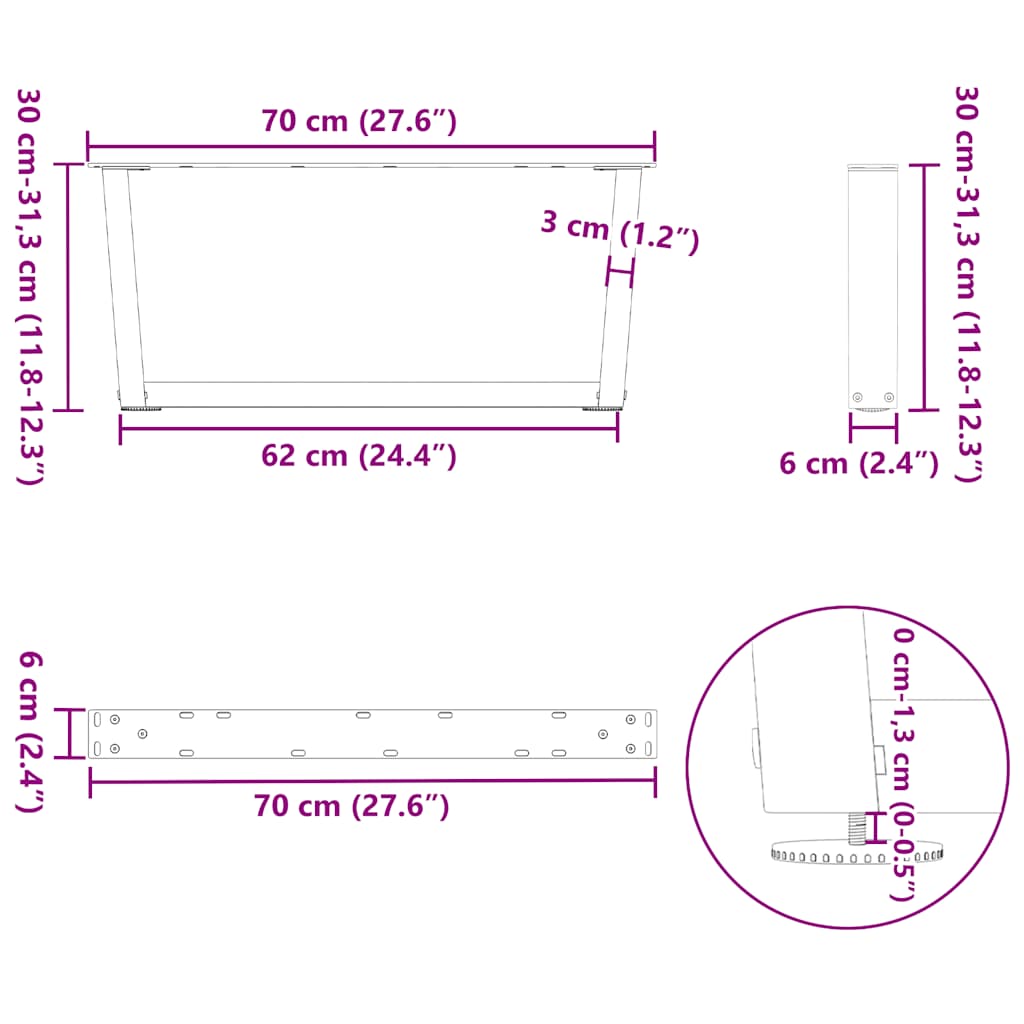 Couchtischbeine V-Form 2 Stück Naturstahl 70x(30-31,3) cm Stahl
