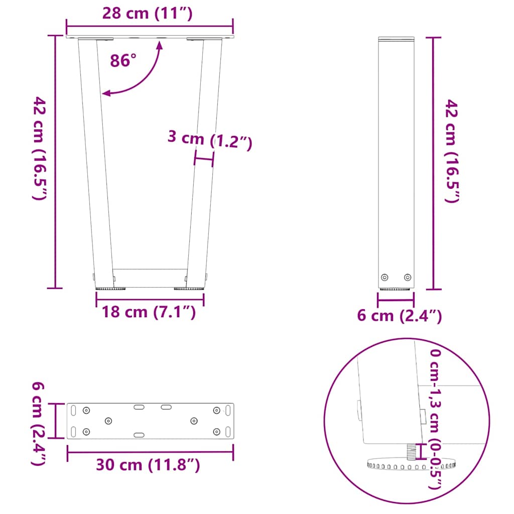 Couchtischbeine V-Form 2 Stück Weiß 28x(42-43,3) cm Stahl