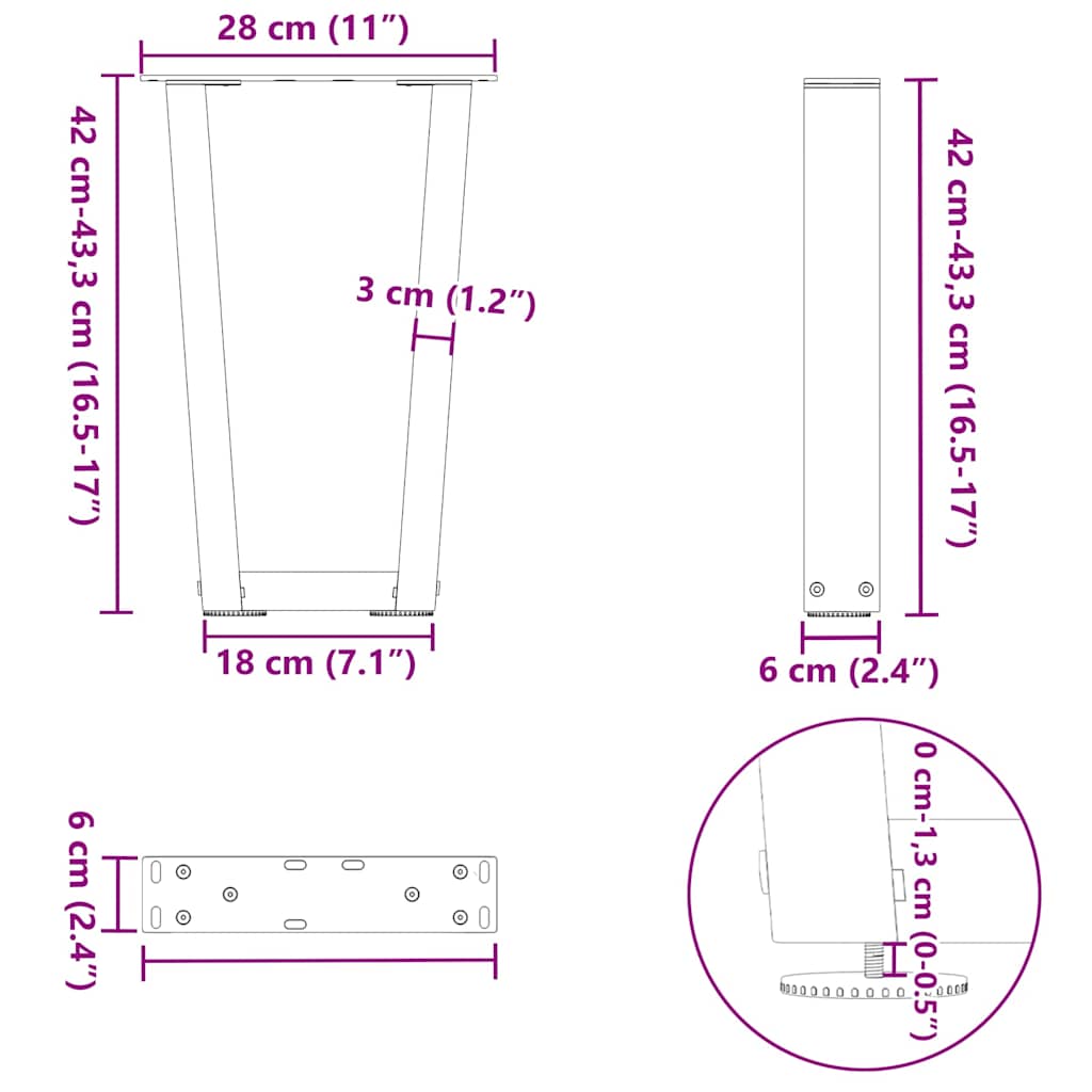 Couchtischbeine V-Form 2 Stück Anthrazit 28x(42-43,3) cm Stahl
