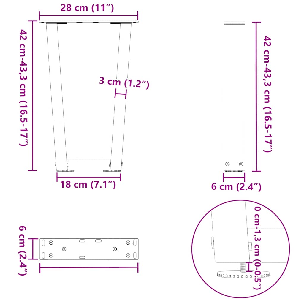 Couchtischbeine V-Form 2 Stück Naturstahl 28x(42-43,3) cm Stahl