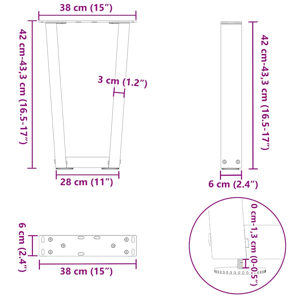 Couchtischbeine V-Form 2 Stück Naturstahl 38x(42-43,3) cm Stahl