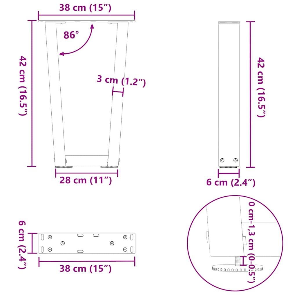 Couchtischbeine V-Form 2 Stück Naturstahl 38x(42-43,3) cm Stahl