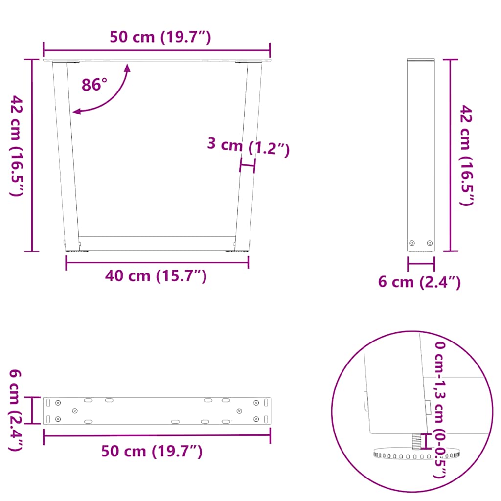 Couchtischbeine V-Form 2 Stück Anthrazit 50x(42-43,3) cm Stahl