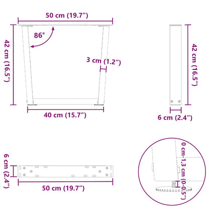 Couchtischbeine V-Form 2 Stück Naturstahl 50x(42-43,3) cm Stahl