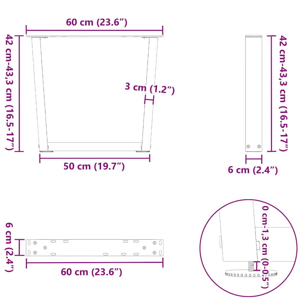 Couchtischbeine V-Form 2 Stück Schwarz 60x(42-43,3) cm Stahl