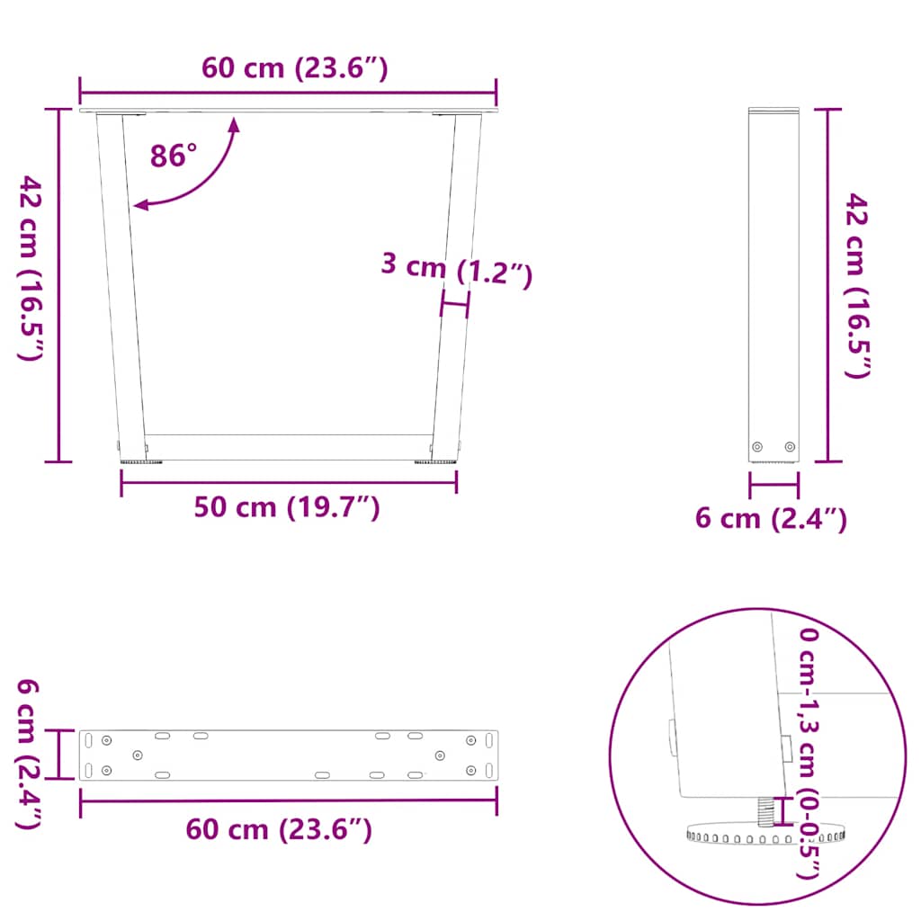 Couchtischbeine V-Form 2 Stück Weiß 60x(42-43,3) cm Stahl