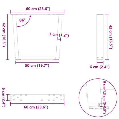 Couchtischbeine V-Form 2 Stück Naturstahl 60x(42-43,3) cm Stahl
