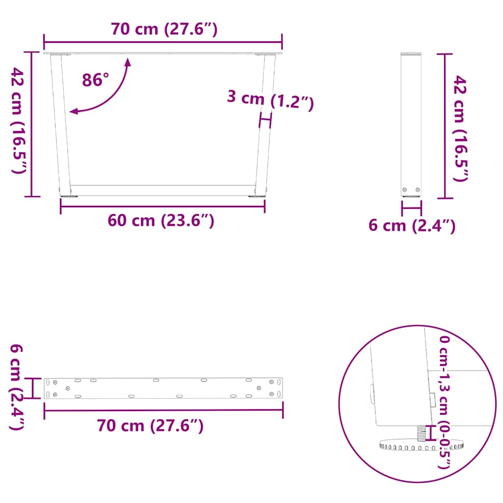 Couchtischbeine V-Form 2 Stück Naturstahl 70x(42-43,3) cm Stahl