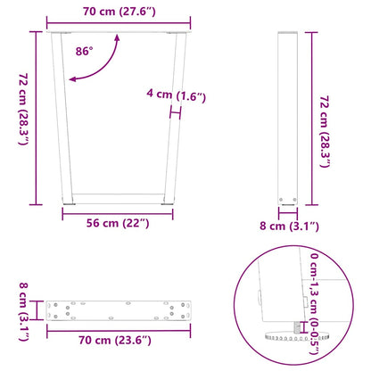 Esstisch Beine V-Form 2 Stück Weiß 70x(72-73,3) cm Stahl