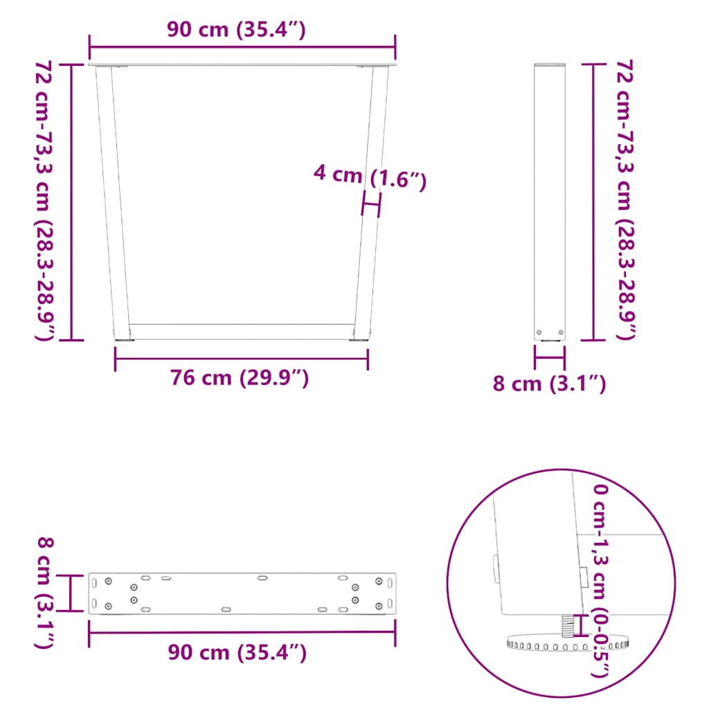 Esstisch Beine V-Form 2 Stück Anthrazit 90x(72-73,3) cm Stahl