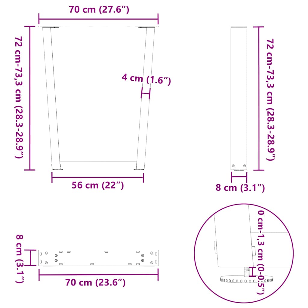 Esstisch Beine V-Form 3 Stück Schwarz 70x(72-73,3) cm Stahl