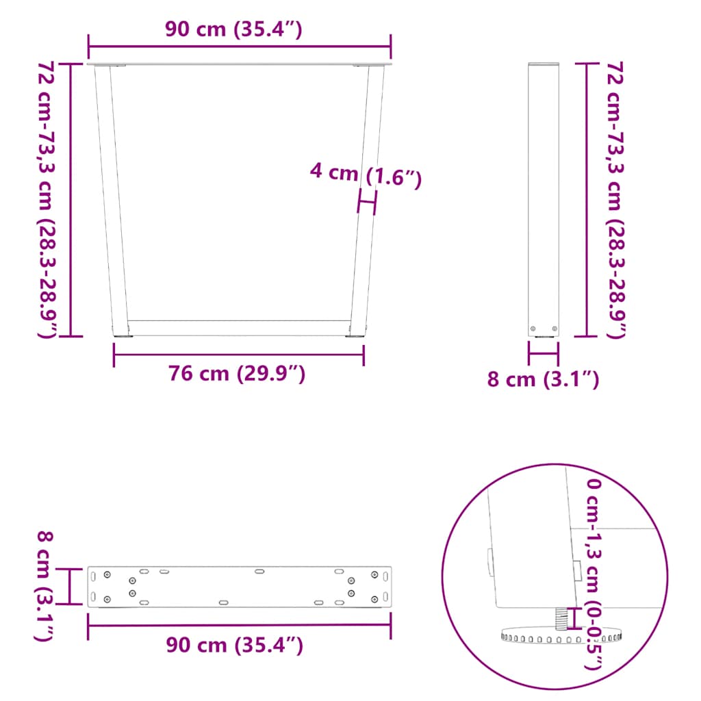 Esstisch Beine V-Form 3 Stück Naturstahl 90x(72-73,3) cm Stahl