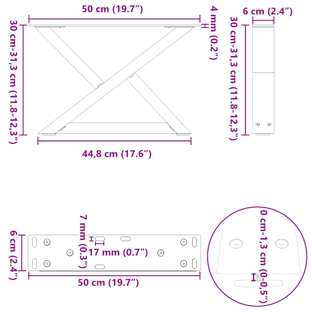 Couchtischbeine 2 Stk. Weiß 50x(30-31,3) cm Stahl
