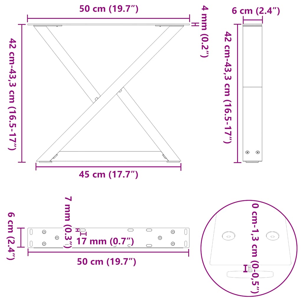 Couchtischbeine 2 Stk. Weiß 50x(42-43,3) cm Stahl