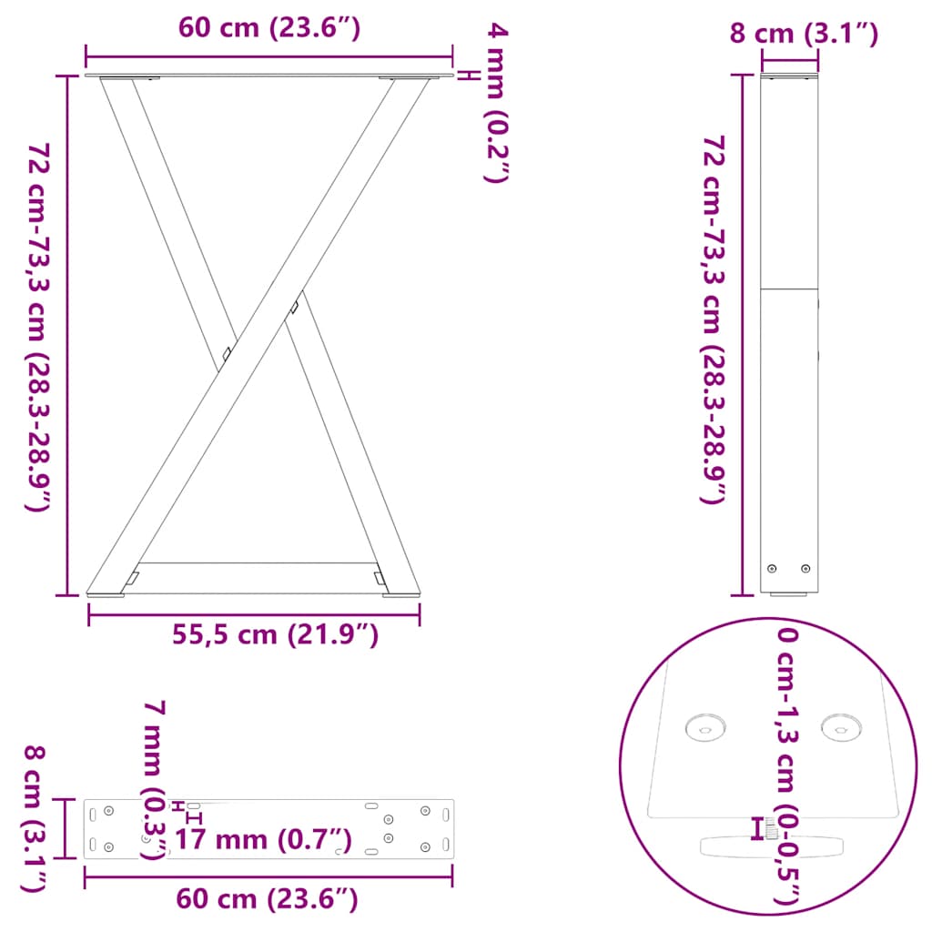 Esstisch Beine 2 Stk. Anthrazit 60x(72-73,3) cm Stahl