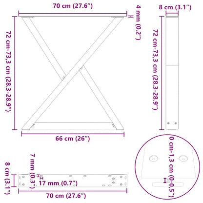 Esstisch Beine 2 Stück Naturstahl 70x(72-73,3) cm Stahl
