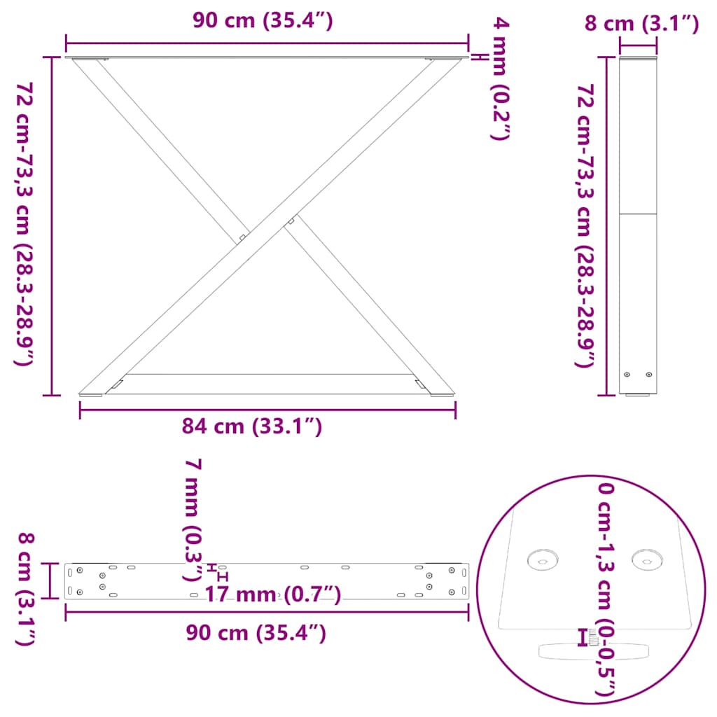 Esstischbeine 2 Stück Weiß 90x(72-73,3) cm Stahl