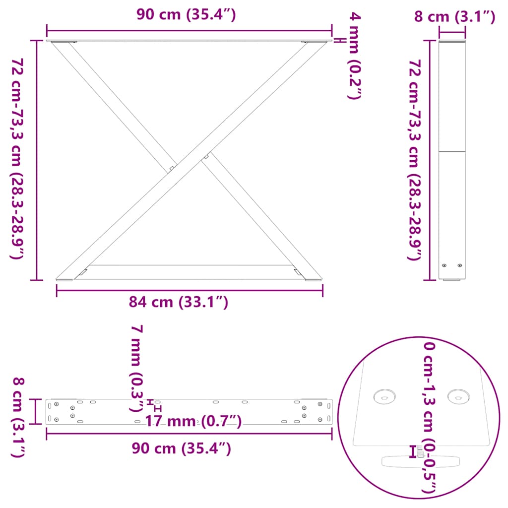 Esstisch Beine 2 Stück Naturstahl 90x(72-73,3) cm Stahl