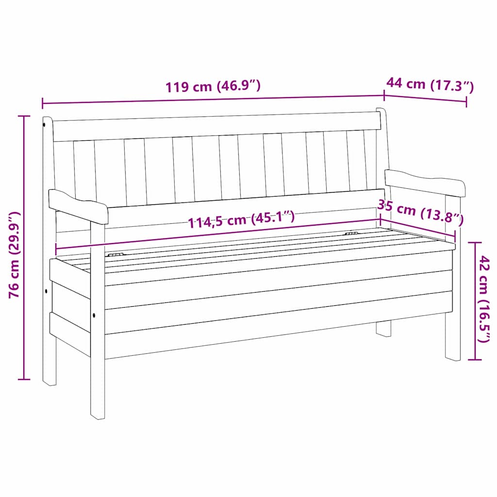 Gartenbank Braun 119 x 76 x 44cm Massivholz Kiefer