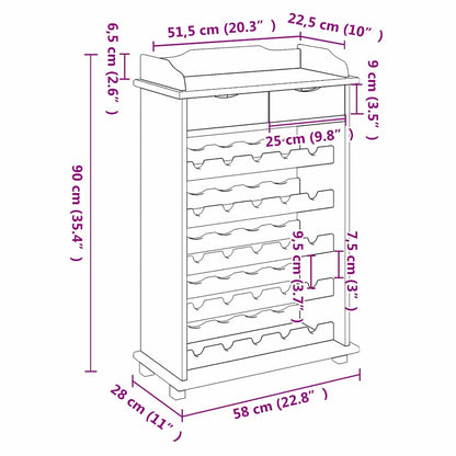 Weinregal Braun 90 x 60 x 30 cm Massives Kiefernholz