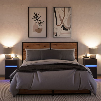 Nachttische mit LED-Leuchten 2 Stk. Schwarz Holzwerkstoff