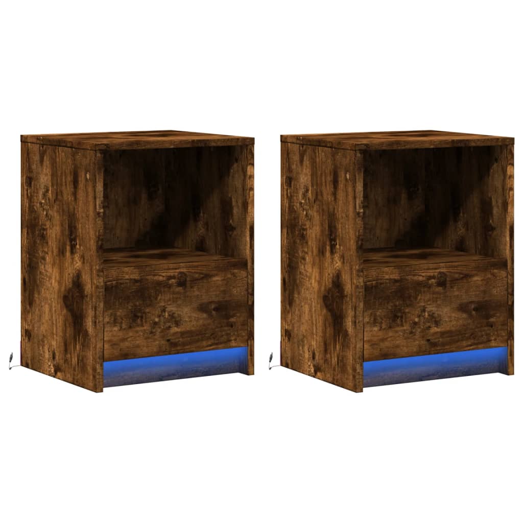 Nachttische mit LED-Leuchten 2 Stk. Räuchereiche Holzwerkstoff