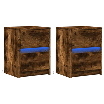 Nachttische mit LED-Leuchten 2 Stk. Räuchereiche Holzwerkstoff